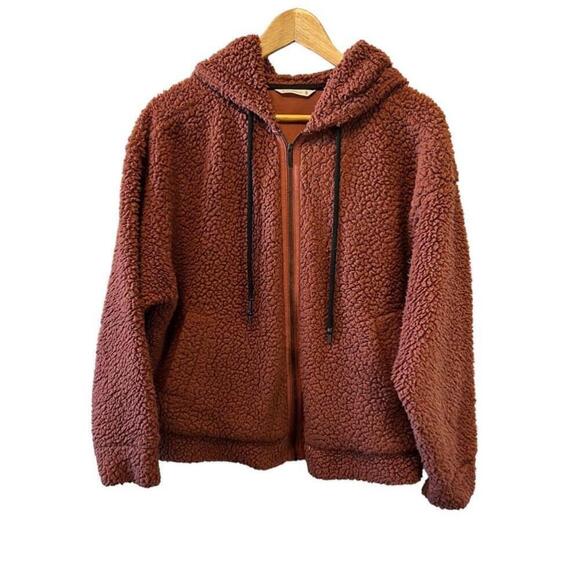 Rust Sherpa Zip Up Heavy Hooded Long Sleeve Hoodie Sweatshirt XL - Picture 1 of 8